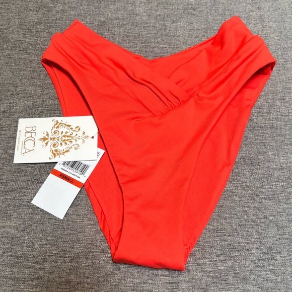 BECCA Standard Color Code High Waisted Shirred Bikini Bottom, Cheeky Coverage - Picture 2 of 8